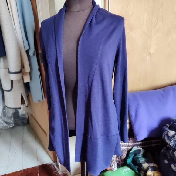 eileen fisher open cardigan Sweater M Italian Merino Yarn Blue Purplish - Picture 12 of 12